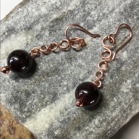 high grade genuine red garnet copper earrings - Picture 4 of 6
